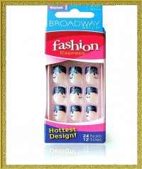 Kiss Broadway Набор накладных ногтей без клея " Синий френч "24шт Fashion Express Nails BCD04