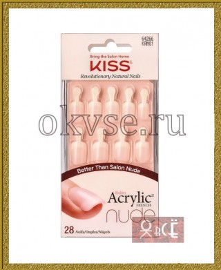 Kiss Salon Acrylic French Nude - Набор накладных ногтей с клеем "Естественная красота" KAN01, длинна короткая