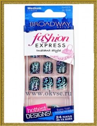 Kiss Broadway Набор накладных ногтей без клея, средней длины Лазурный микс 24шт  Fashion Express Nails BCD18.