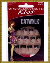 Kiss Набор накладных ногтей с клеем, средней длины Яркая вспышка 24шт  Kiss Catwalk Nail Kit KOR10