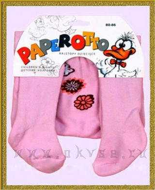 PAPEROTTO W003 FROTTE теплые изнутри махровые с цветочным узором, колготки 0-2 лет для девочек.