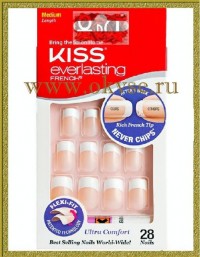 Kiss Everlasting French Nail Kit Накладные ногти с клеем "Ультра стойкий французский маникюр" для классической формы ногтей, средней длины 53240 EF05 
